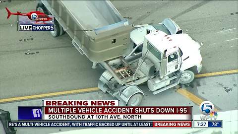 Dump truck crash hampers I-95 southbound in Lake Worth
