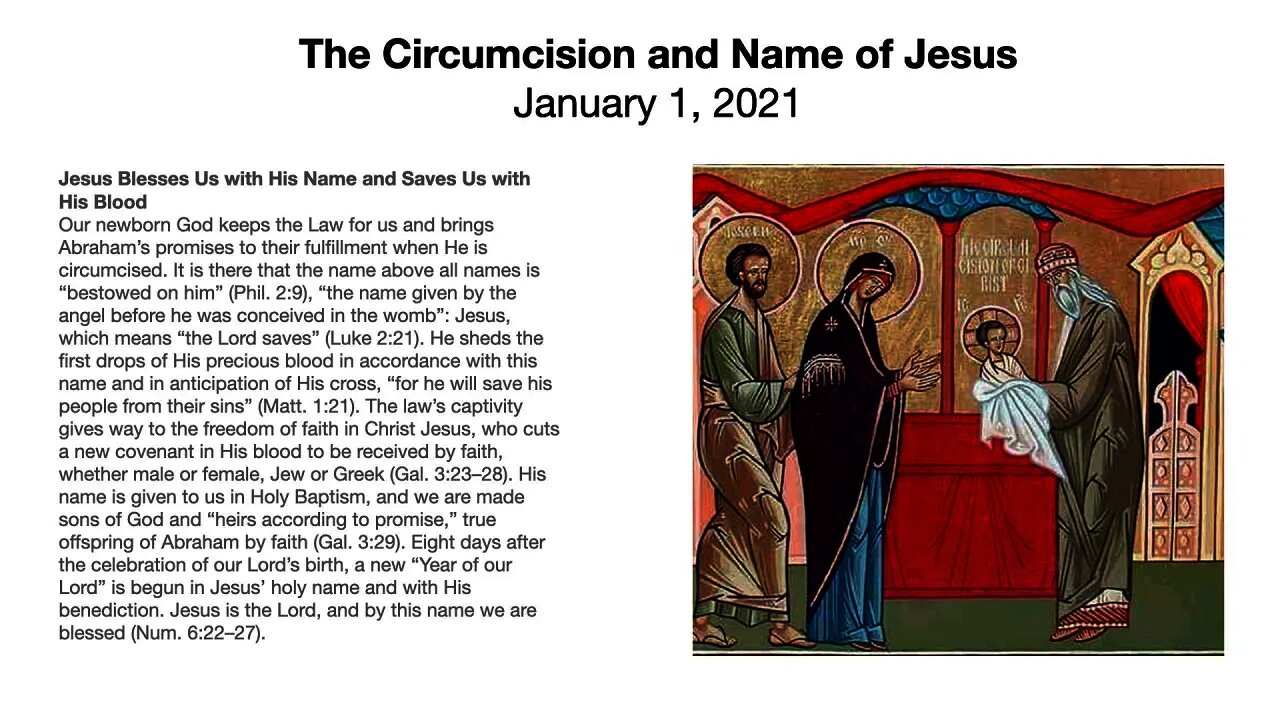 The Circumcision and Name of Jesus - January 1, 2021