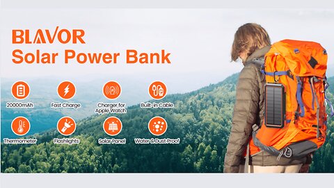 BLAVOR Solar Power Bank 20000mAh Built in 4 Cables