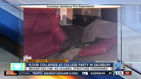 Packed party causes floor collapse, broken gas line