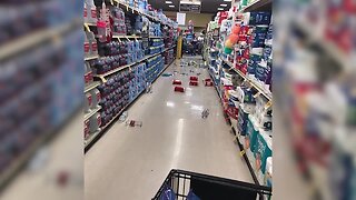 Items knocked off grocery shelves after earthquake