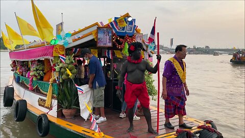 Alms offering celebration day at Koh Kret in Thailand