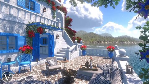 Greek Beach Villa | Day & Sunset Ambience | Ocean Waves & Nature Sounds