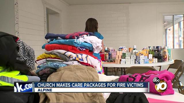 Church makes care packages for fire victims