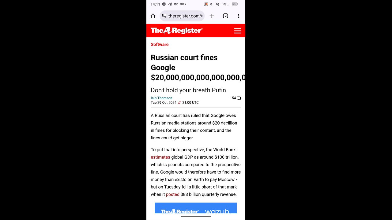 RUSSIA WANTS TO SUE GOOGLE FOR 20 AND HOW MANY ZEROS???