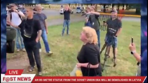 Russian Antifa communist throws temper tantrum over Marxist statues