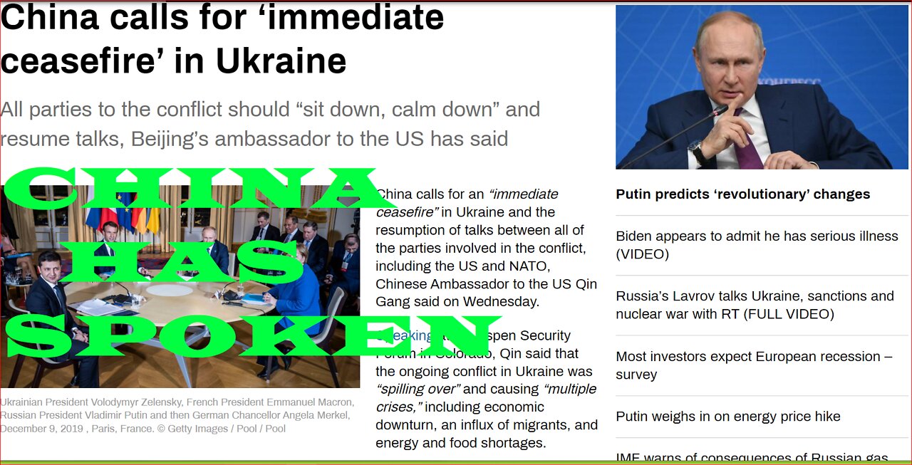 CHINA HAS SPOKEN CALLING FOR IMMEDIATE CEASE FIRE IN UKRAINE~!
