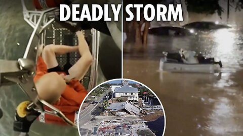 Helicopters rescue trapped victims as cars submerged & roofs ripped off by deadly Hurricane Helene