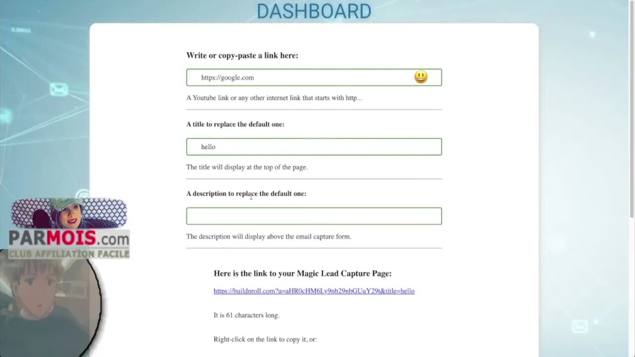 😍 The DASHBOARD of the Magic Lead Capture Page made with Builderall
