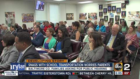 Parents list bus complaints in document and deliver to Baltimore Co. Board of Education