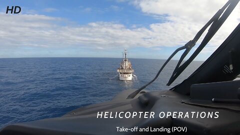 (POV) Military Helicopter Shipboard Take-off and Landing