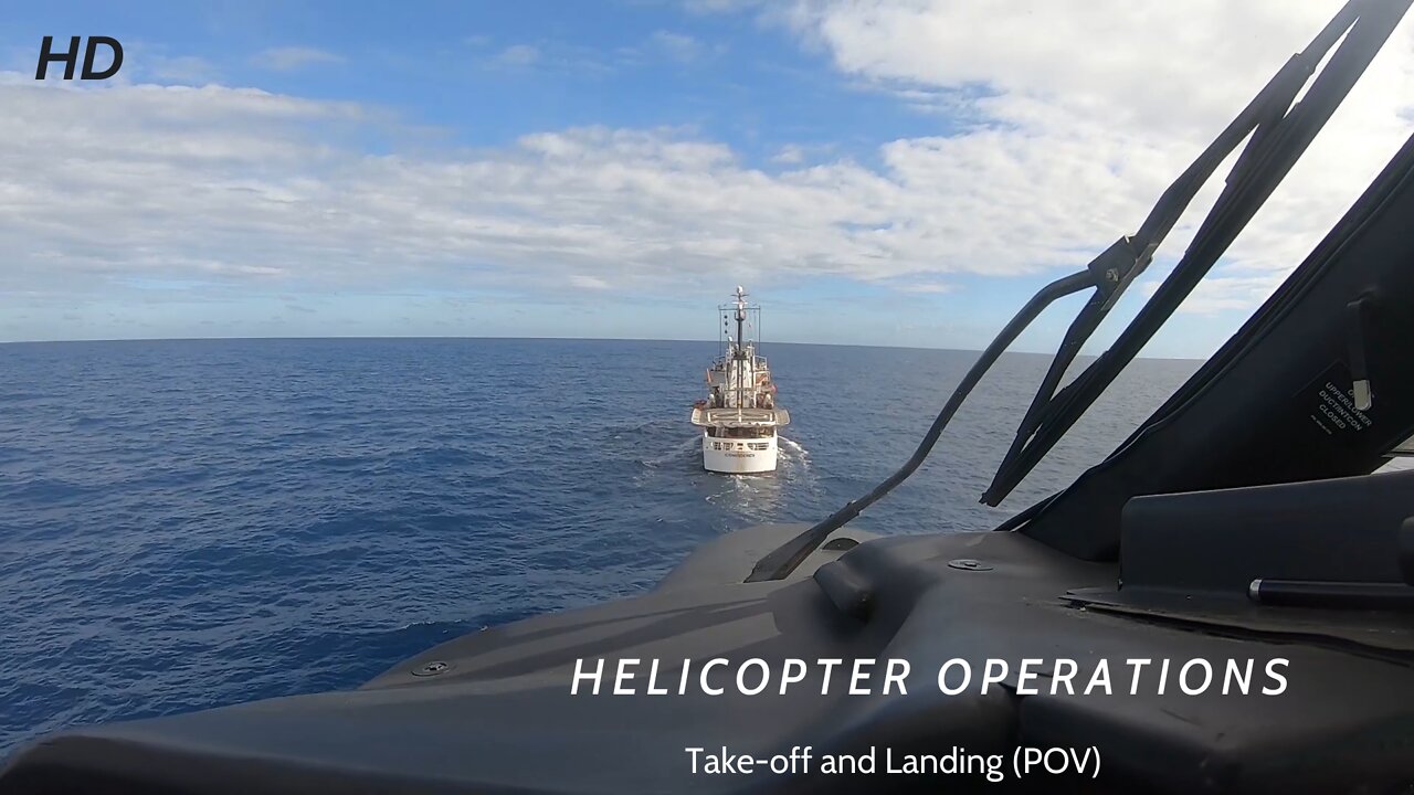 (POV) Military Helicopter Shipboard Take-off and Landing