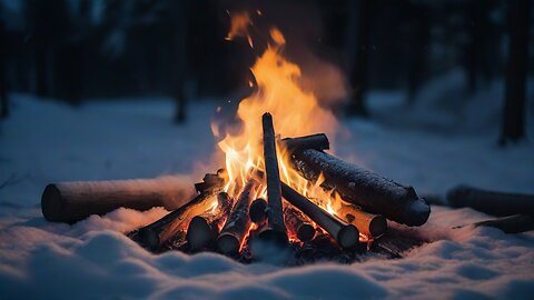 Winter Campfire - Crackling Fire Calm Sounds with Relaxing Music - Relaxing Fireplace Ambient