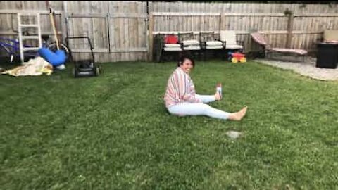 Mom makes son laugh after failed cartwheel attempt