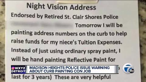 Madison Heights police warn of door-to-door curb painter who passed out flyers