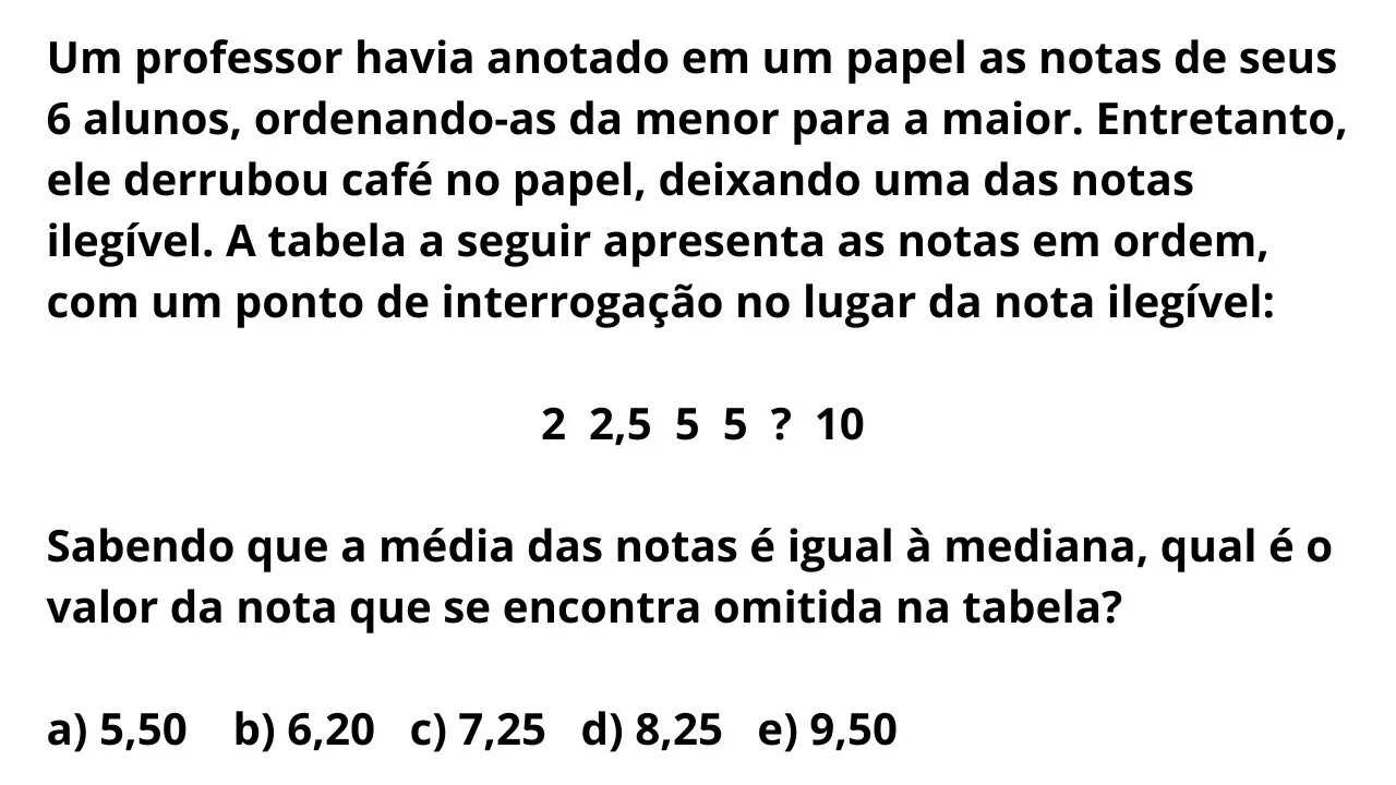 Questão de média e mediana. (Questão 2 - ANPAD setembro 2023)