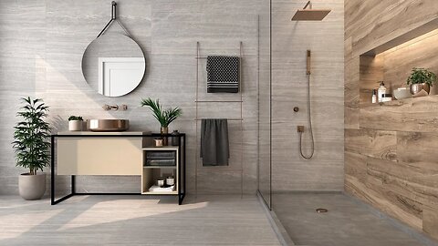 Beige tiles in the bathroom