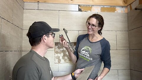 The master shower in our LOG HOME is tiled and (almost) ready for use! (#122)