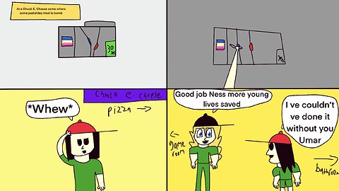 Ness and Umar disarm bomb at a Chuck e cheese