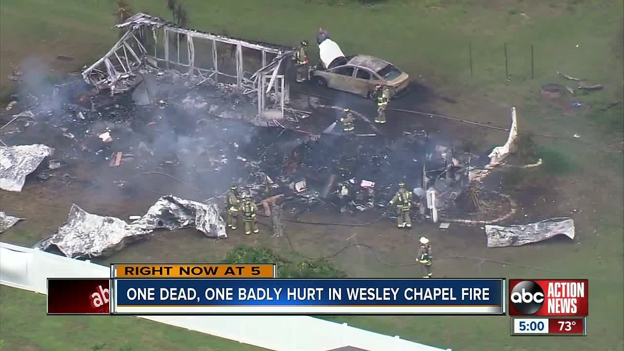 Elderly woman dead, man severely burned after fire destroys Pasco County mobile home