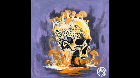 'Growth in Decay (Blue Skull)' Original Art Painting Timelapse 11-12-23