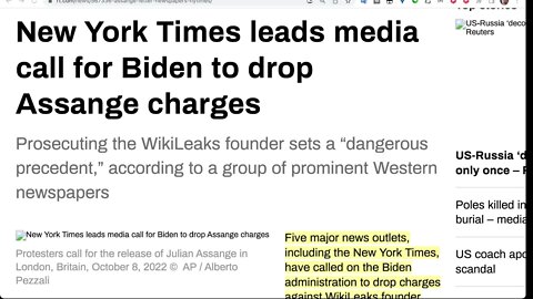 🟨 《紐約時報》帶頭媒體呼籲拜登放棄對阿桑奇的指控