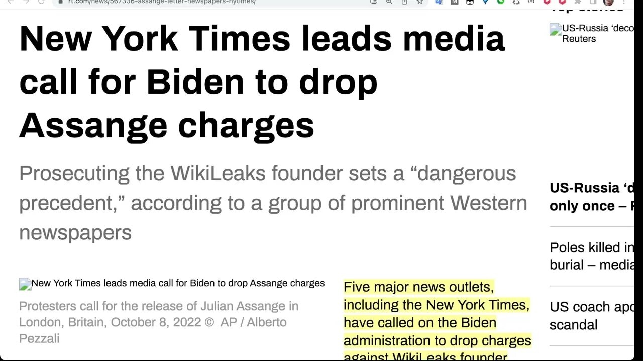 🟨 《紐約時報》帶頭媒體呼籲拜登放棄對阿桑奇的指控