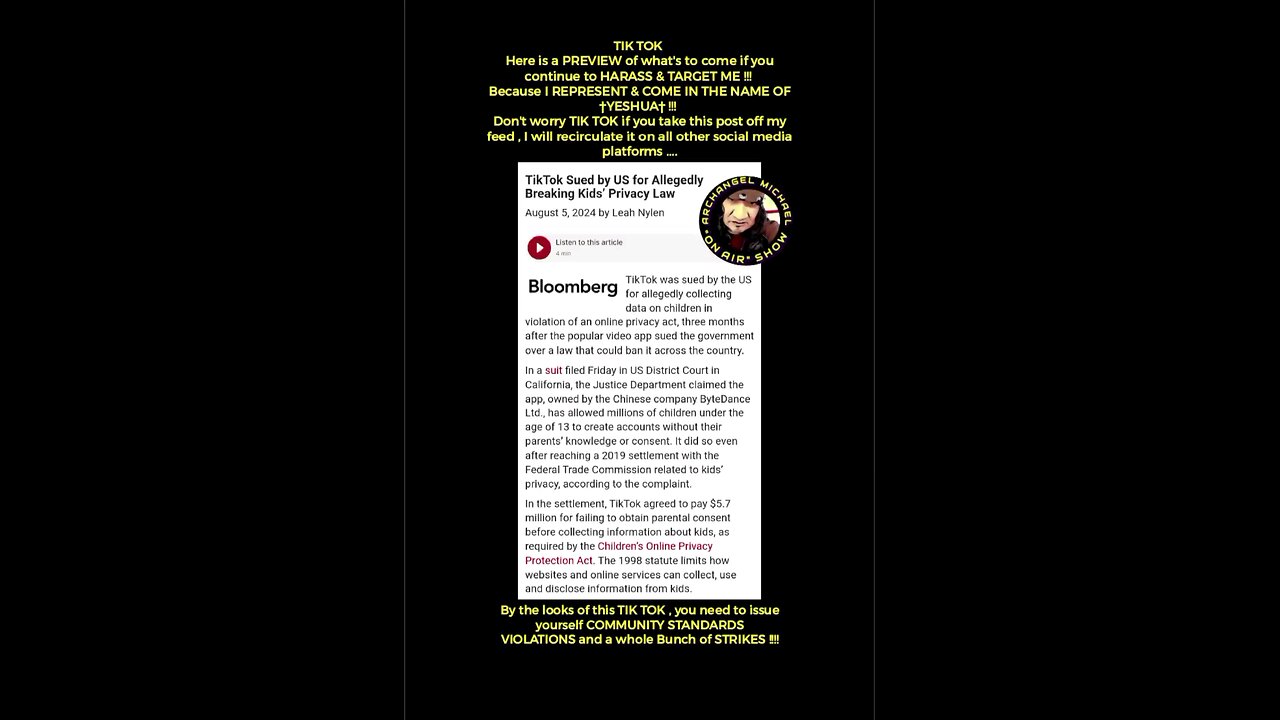 TIK TOK is sued by the United States government , for collecting data on children. Without consent .