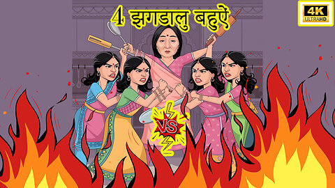4 jhagdalu bahuve| fighting housewives| hinid kahaniya| cartoon kahaniya