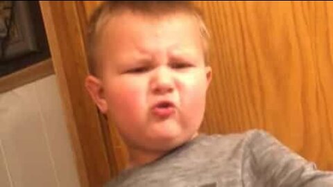 Boy extremely annoyed by mom's fake poo joke