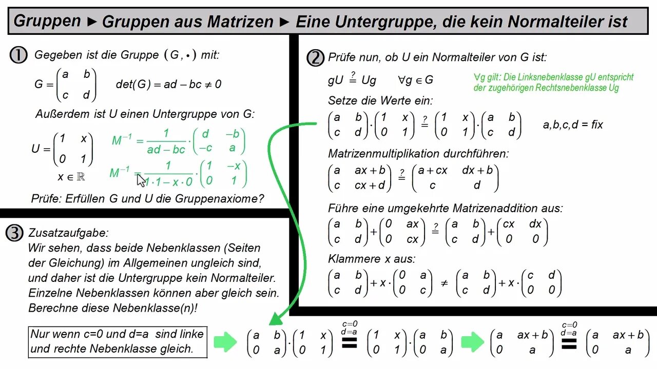 Gruppen ►Untergruppe ist kein Normalteiler (Beispiel mit Matrizen)