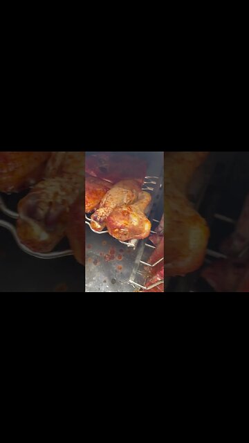 Smoking chicken and ribs.