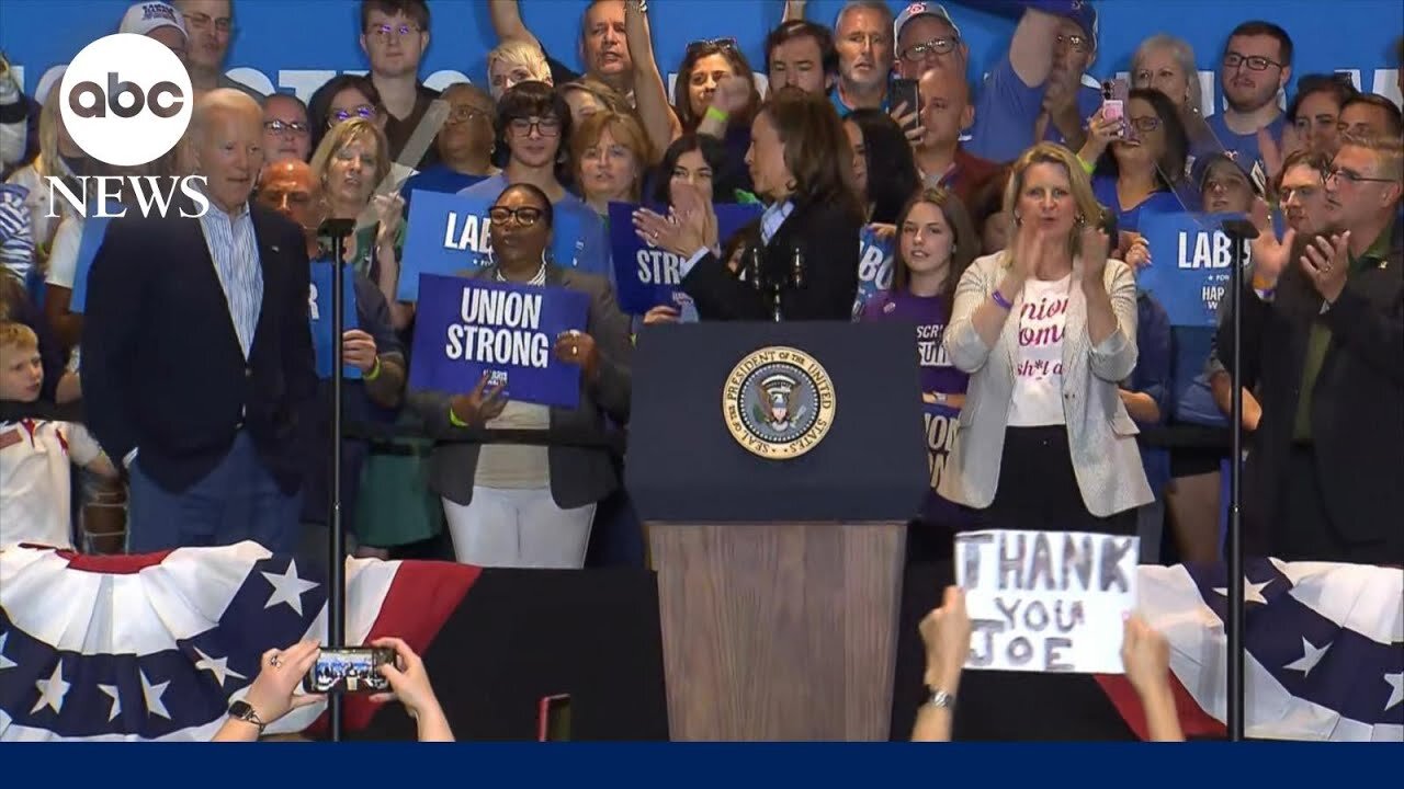Kamala Harris thanks President Joe Biden during rally in Pittsburgh, Pennsylvania