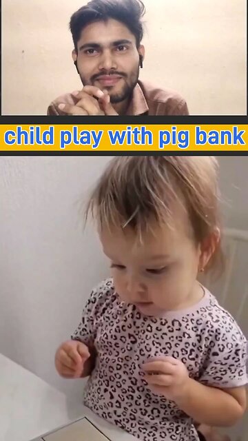 Child play with pig bank