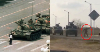 Ukrainian Steps in Front of Russian Convoy in Scene Reminiscent of Tiananmen Square