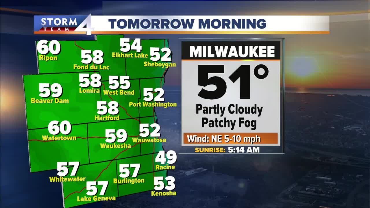 Partly cloudy with patchy fog Thursday morning