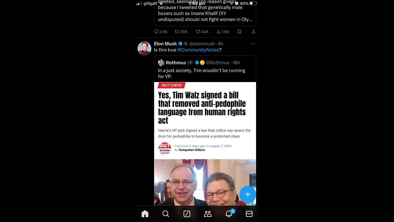 Elon Musk post on X 10/08/2024