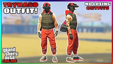 Easy Red Joggers Hoodie Tryhard Glitched Outfit (No Transfer) (GTA Online)