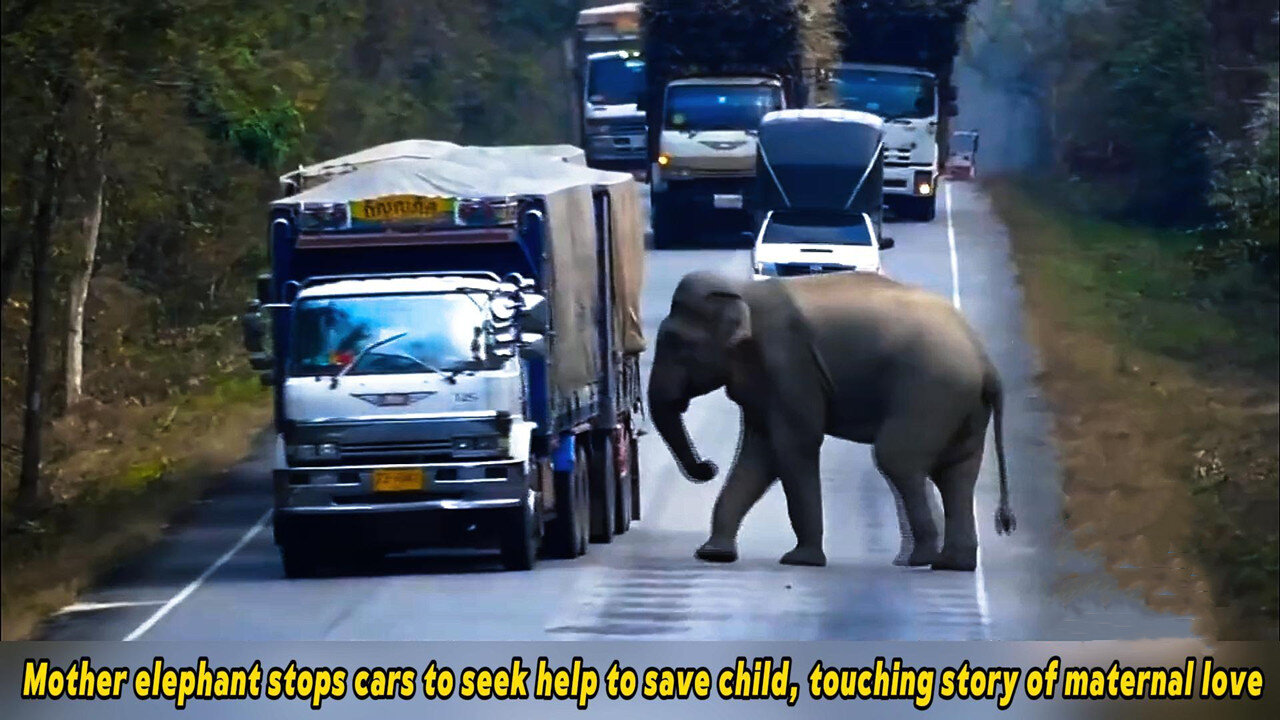 Mother elephant stops cars to seek help to save child, touching story of maternal love