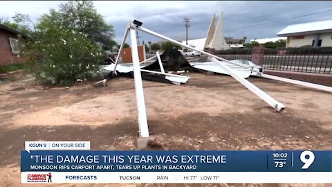 Monsoon rips apart carport, rattling family inside home