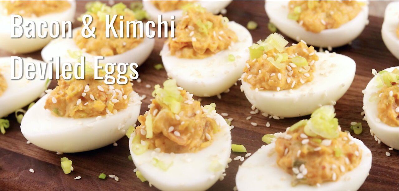 Bacon & Kimchi Deviled Eggs (Keto Diet)