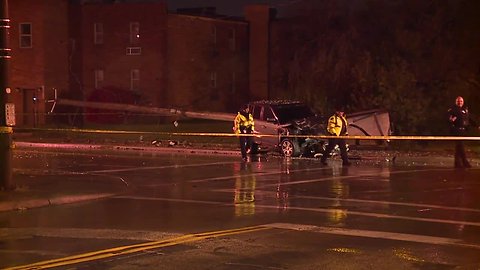 Man hospitalized after Range Rover crashes into a pole, cement trash can and bus shelter