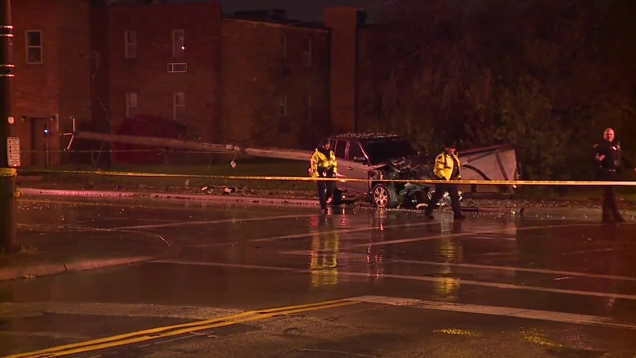 Man hospitalized after Range Rover crashes into a pole, cement trash can and bus shelter