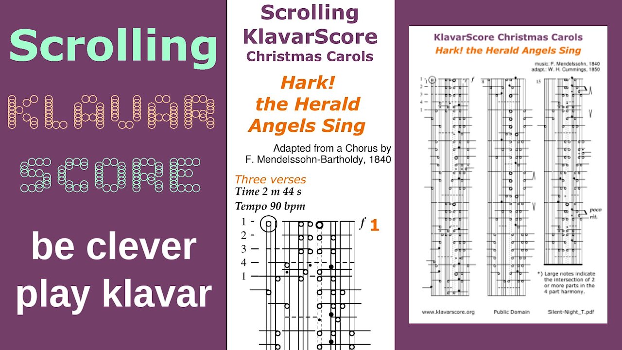 Hark! the Herald Angels Sing, adapt fr Chorus by F. Mendelssohn, Scrolling KlavarScore Sheet Music