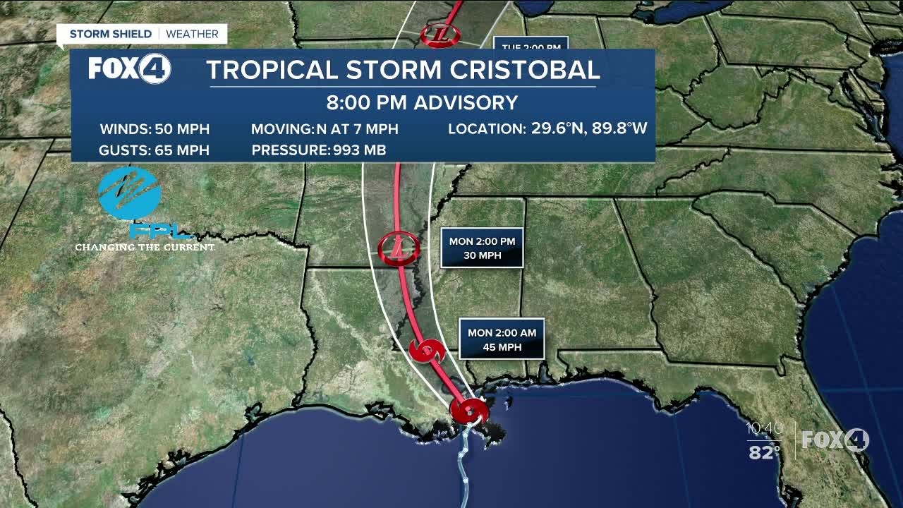 Tropical Storm Cristobal now over land