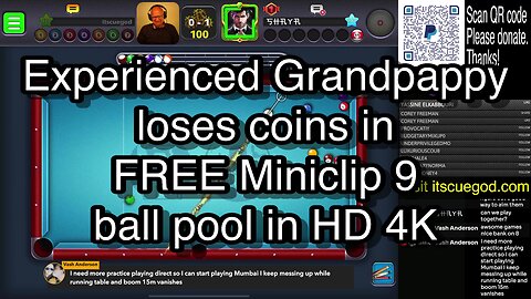 Experienced Grandpappy loses coins in FREE Miniclip 9 ball pool in HD 4K 🎱🎱🎱 8 Ball Pool 🎱🎱🎱