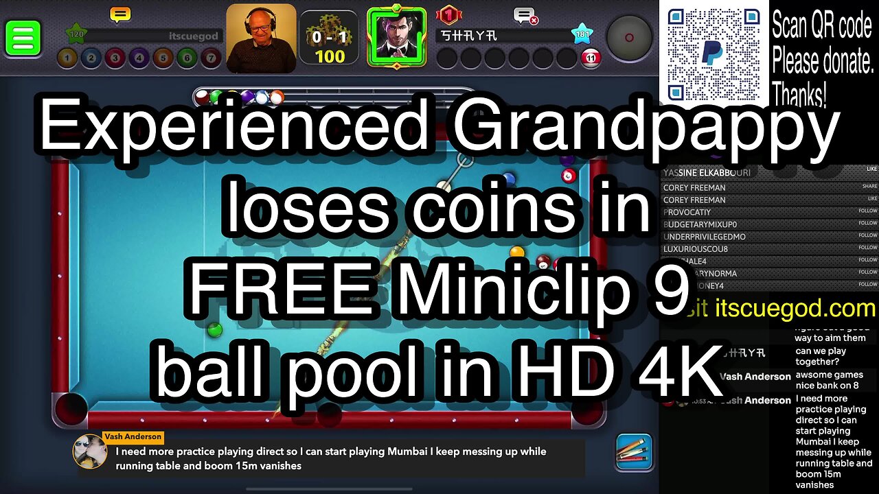 Experienced Grandpappy loses coins in FREE Miniclip 9 ball pool in HD 4K 🎱🎱🎱 8 Ball Pool 🎱🎱🎱