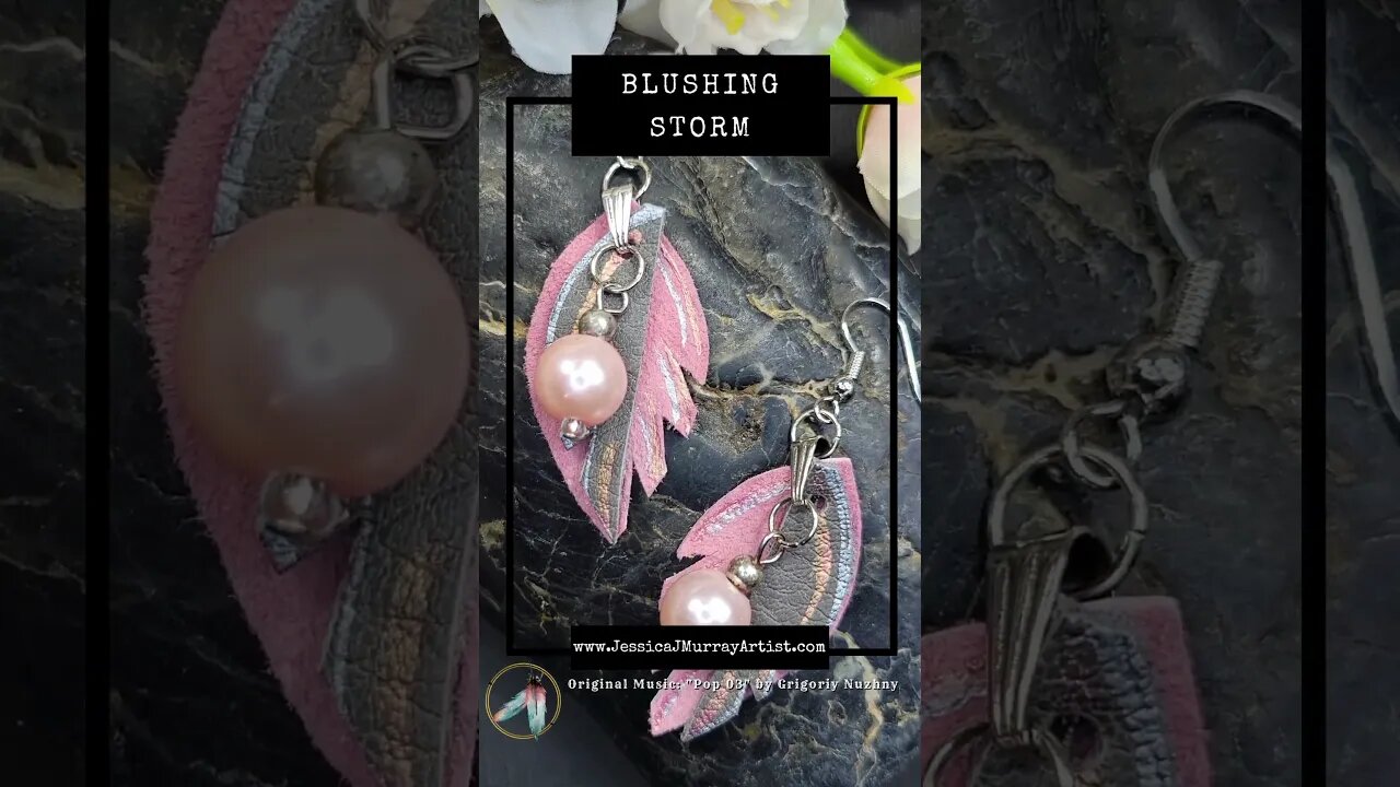 BLUSHING STORM, 1 inch, leather #feather earrings #leatheraccessories #genuineleather #leather