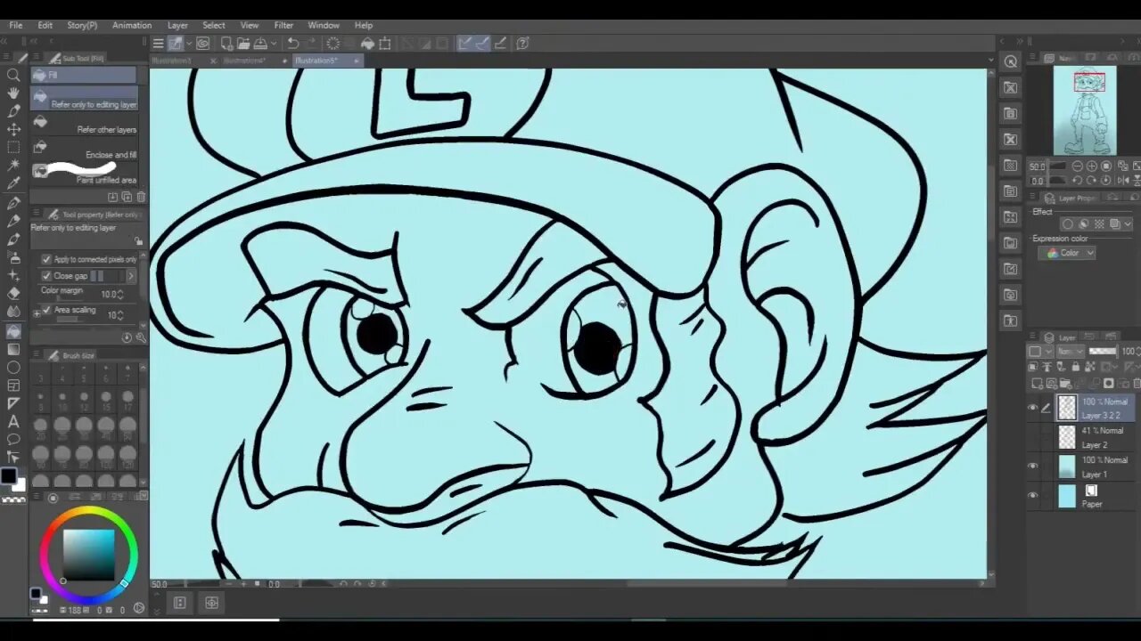 Timelapse Drawing of LUIGI From SUPER MARIO WORLD in CLIP STUDIO PAINT
