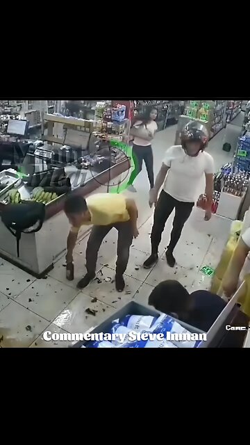 Robber gets caught and beaten by employees.